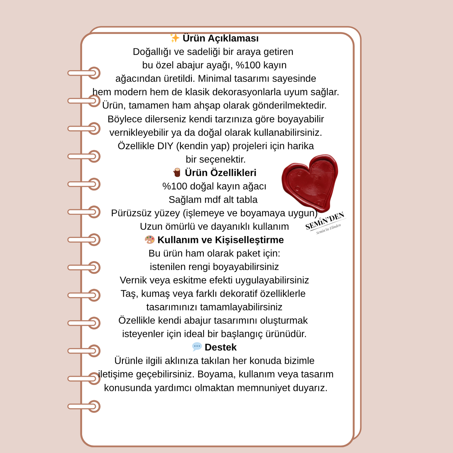 Doğal Kayın Ağacı Abajur Ayağı 27 cm | Ham Ahşap Minimal Tasarım