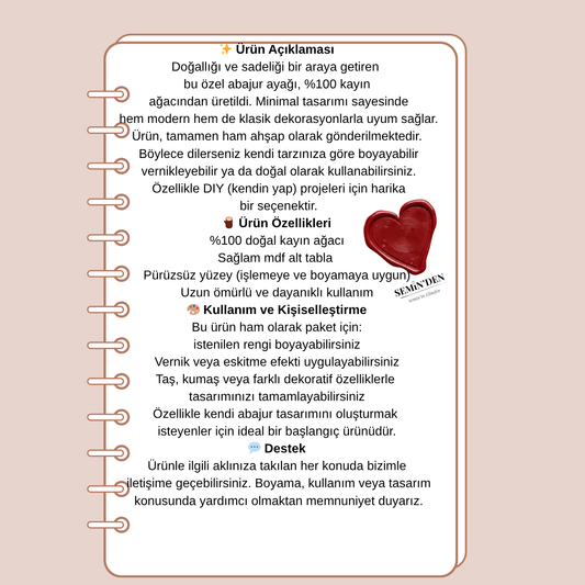 Doğal Kayın Ağacı Abajur Ayağı 33 cm