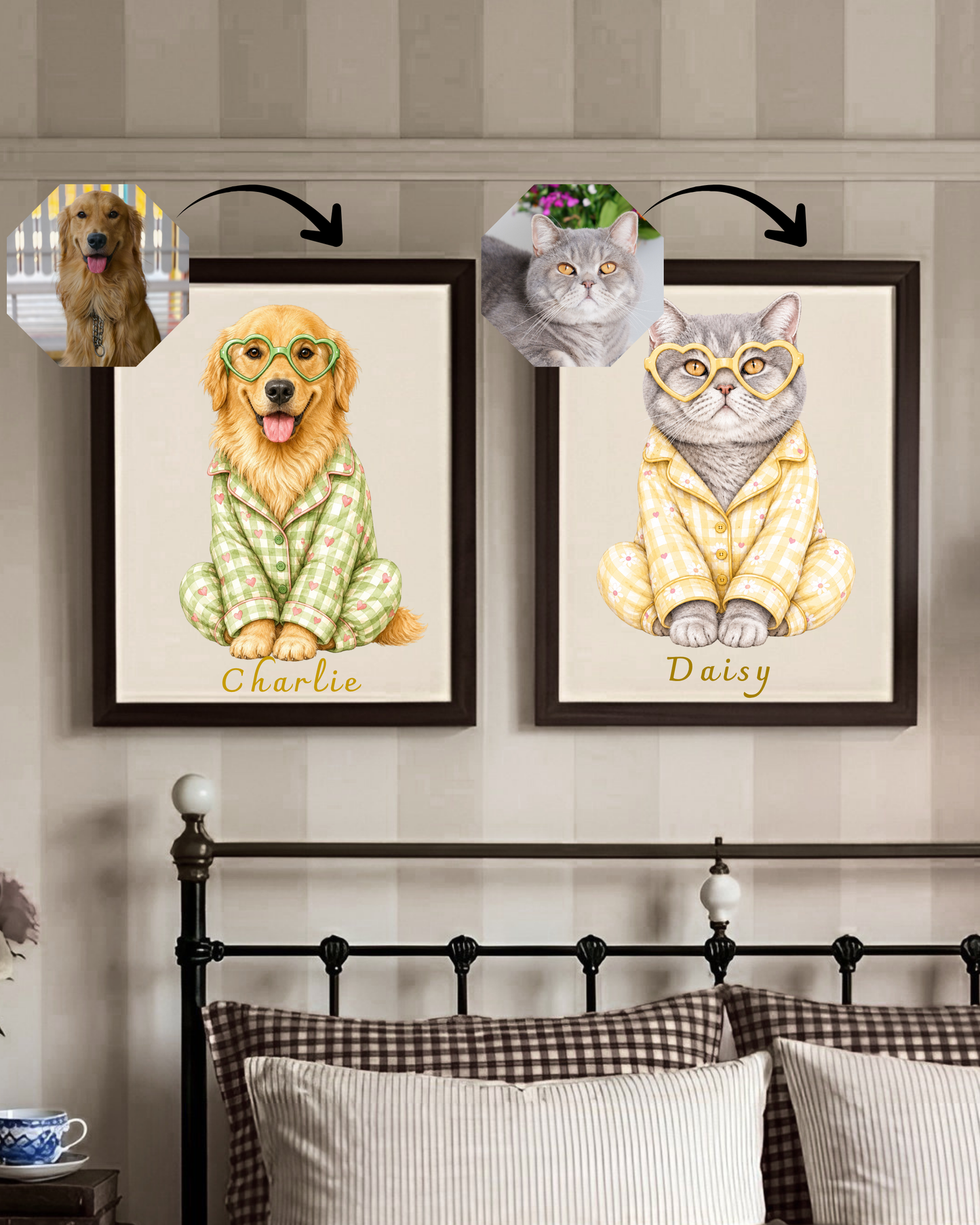 Kişiye Özel Pijamalı Evcil Hayvan Portresi/ Pet Story Koleksiyonu