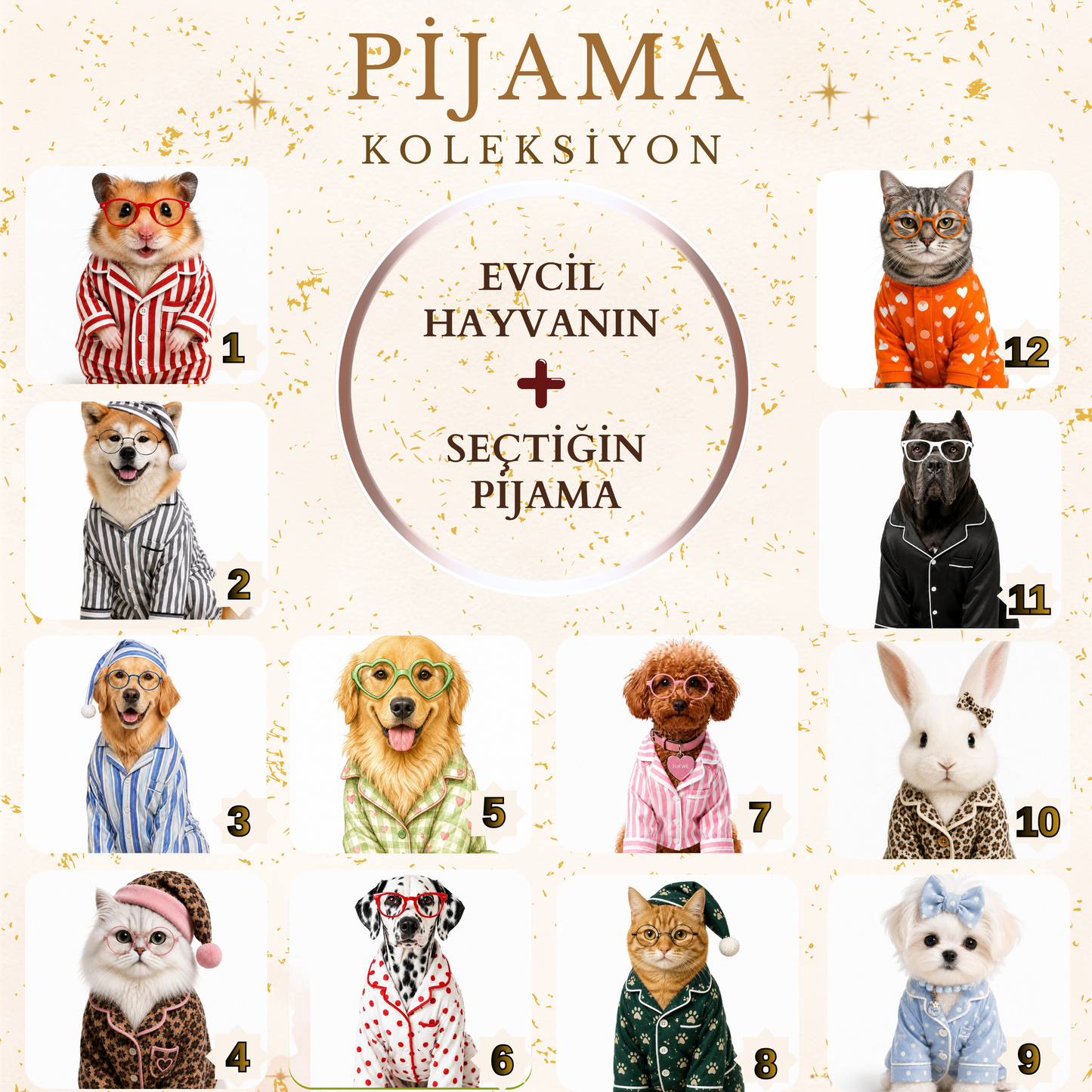 Kişiye Özel Pijamalı Evcil Hayvan Portresi/ Pet Story Koleksiyonu